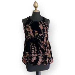 POL Top Blouse Sleeveless Floral Velour Black and Pink Sheer Size Small